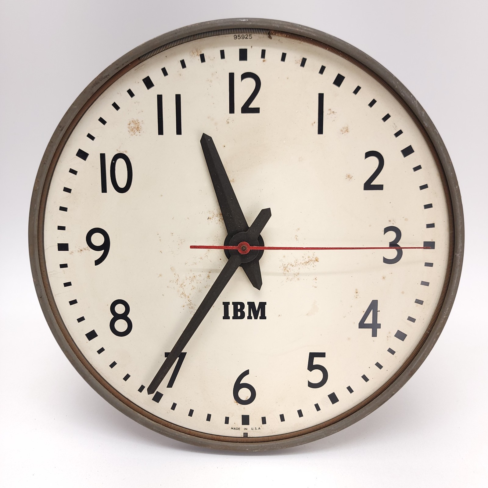 Vintage 50s IBM Industrial School Clock 13" METAL USA 95925 24v (no glass)