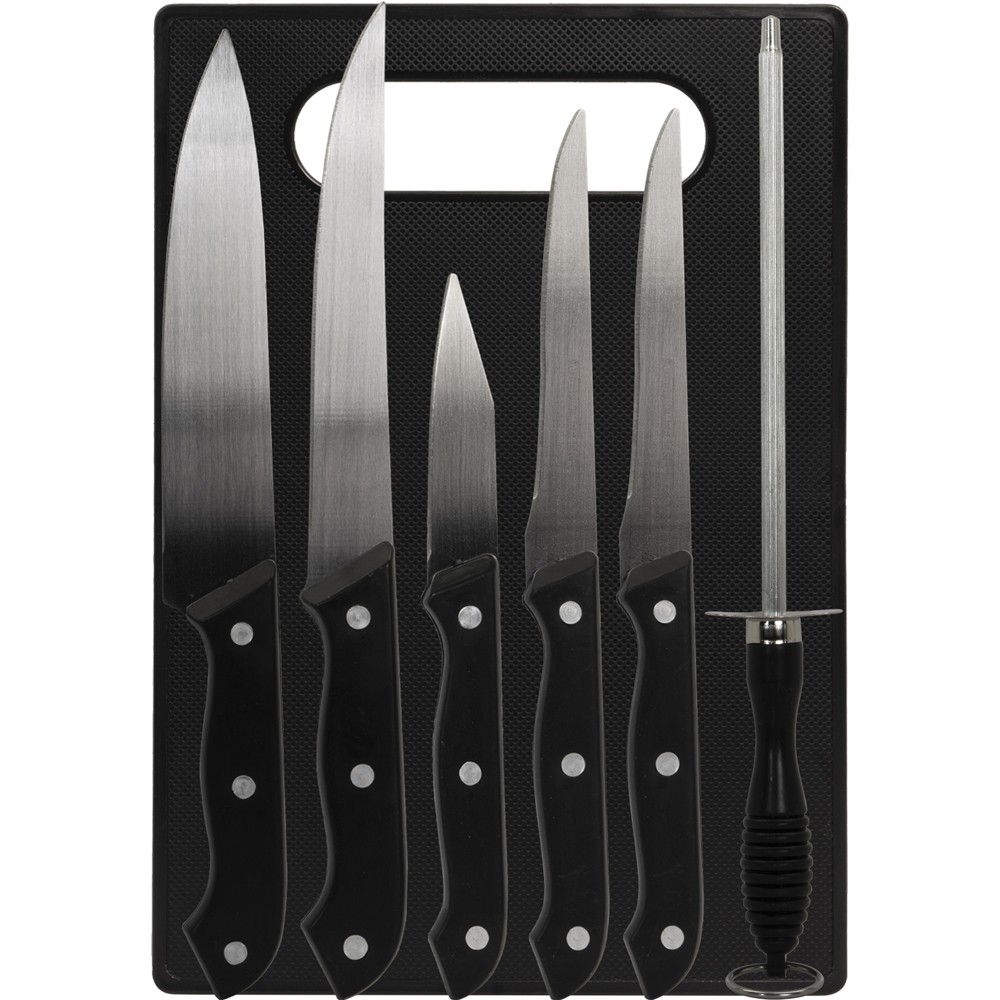 Deco Essentials CK6PC Knife Set w/Board (2-Pack) +Safety Gloves +Knife Sharpener