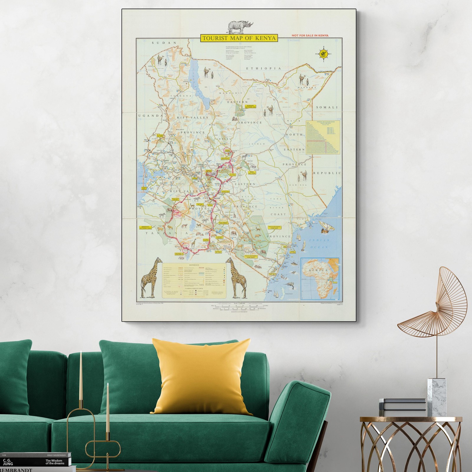 1968 Kenya Pictorial Map – Post-Independence Wildlife, Cities & Heritage Sites
