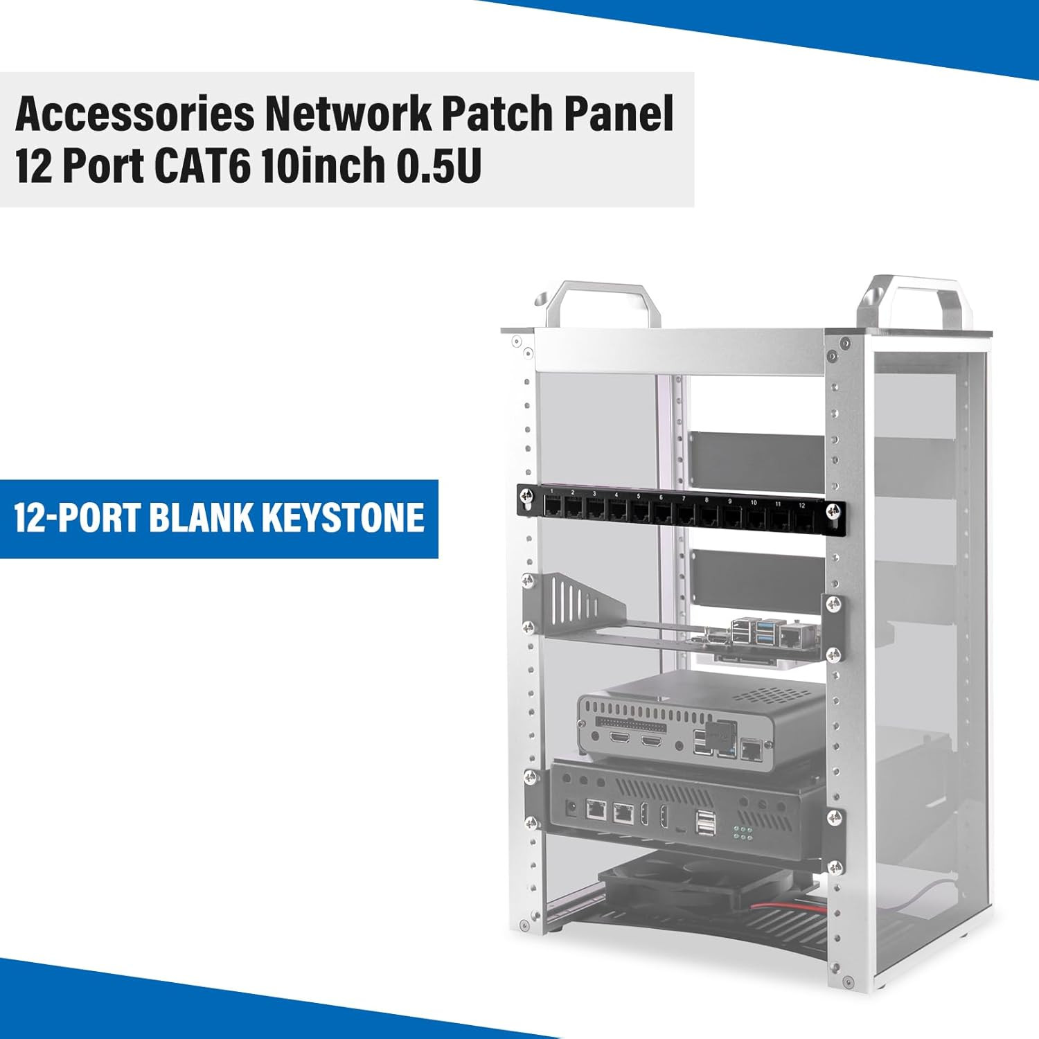 12 Port Patch Panel, 10Inch 0.5U CAT6 Network Patch Panel for Deskpi Rackmate T1