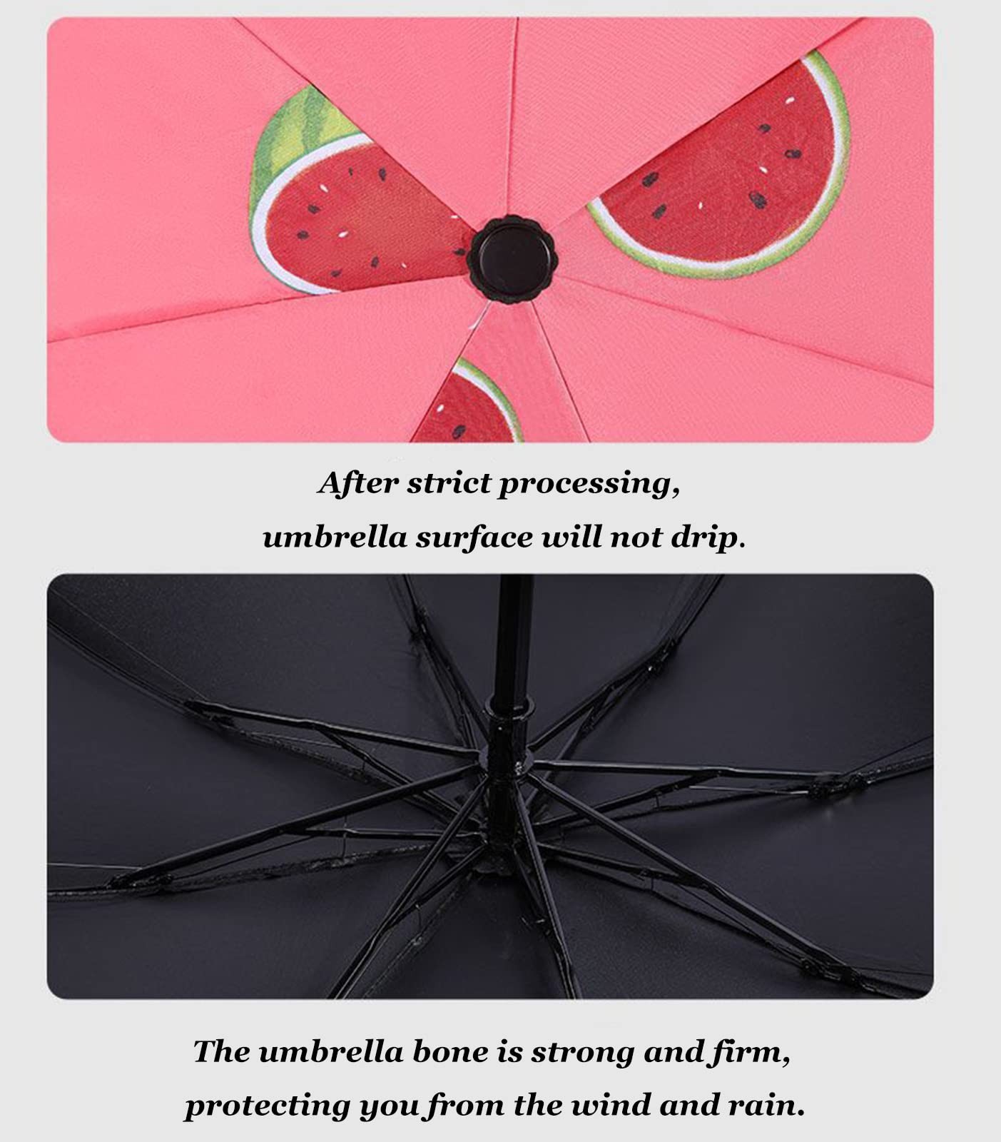 Manual Open Foldable Umbrella With Watermelon Pattern, One Size, Red