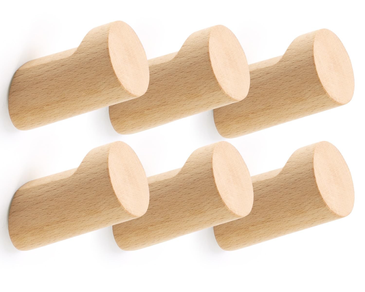 Wood Wall Hooks for Hanging, 6 Pack Hat Hook for Walls, Coat Hook Wall Mount, Ba
