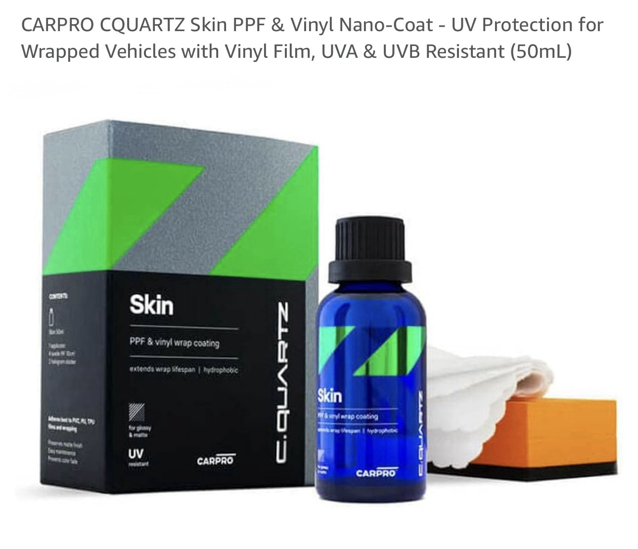 CarPro C.quartz Skin Coating PPF and Vinyl Wrap Film Prevents Fade 50 ml. Kit