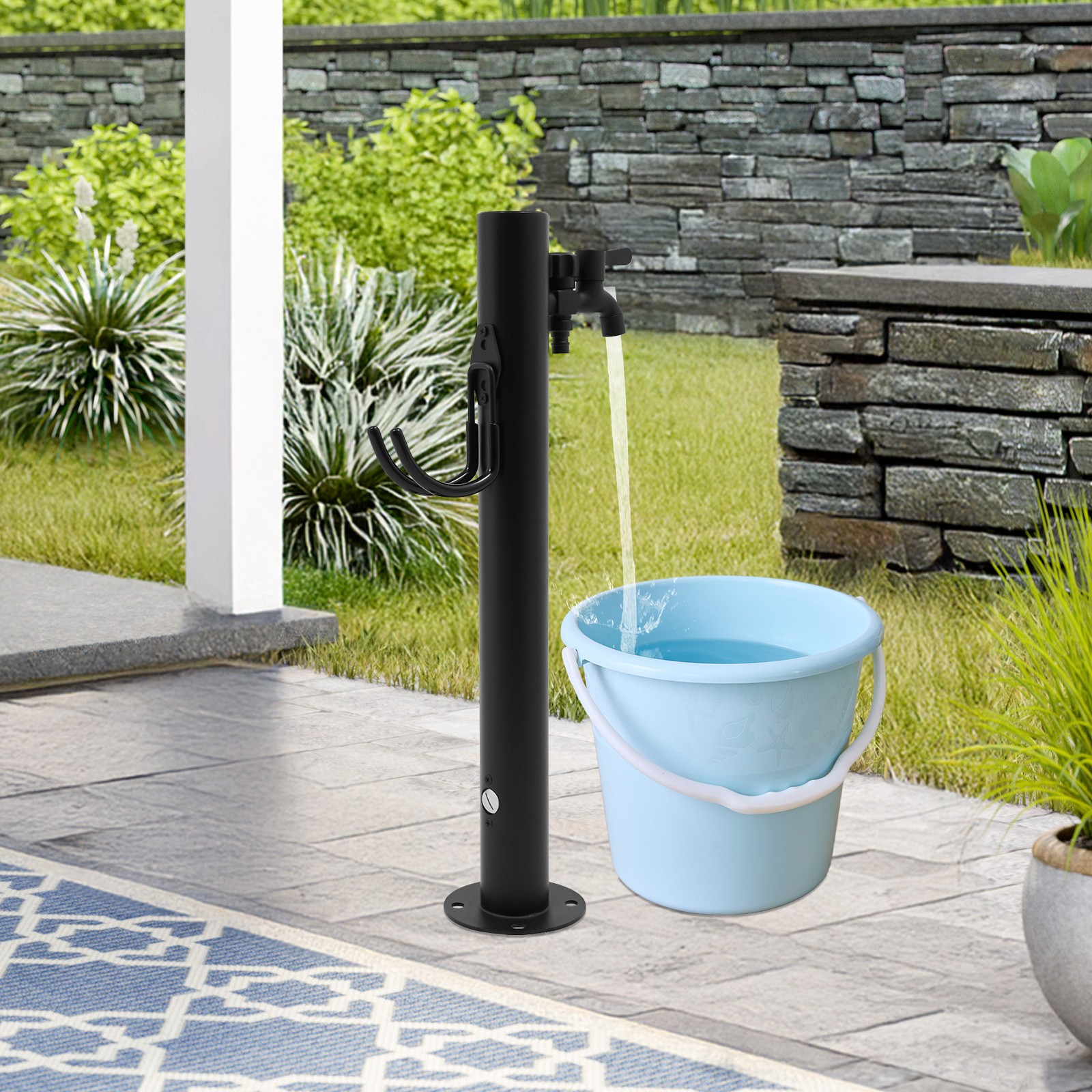 2-Outlets Outdoor Water Column Faucet Floor Mount Column Faucet Garden Faucet