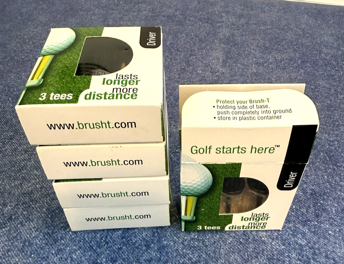 5 Packages ~ Brush T~ Driver ~ Golf Tees ~ 3 Tees Per Pack ~ New Old Stock