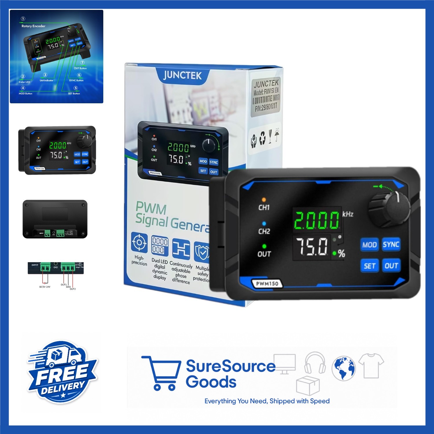 DC 5-24V Frequency Function Generator with Dual Channel and Phase Adjustment