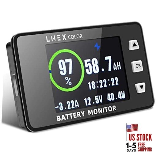 Shunt Battery Monitor, 2.4" Color Screen RV Monitor with 16ft Shielded 500A