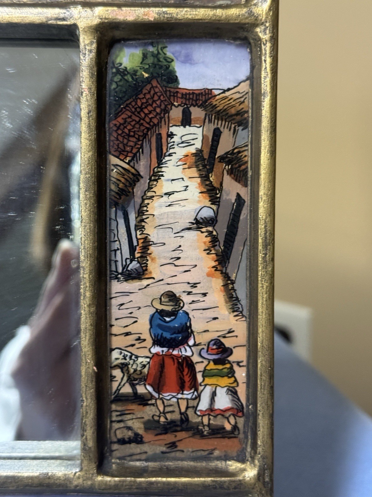 Reverse Hand Painted Mirror Folk Art Wall Decor. Peru