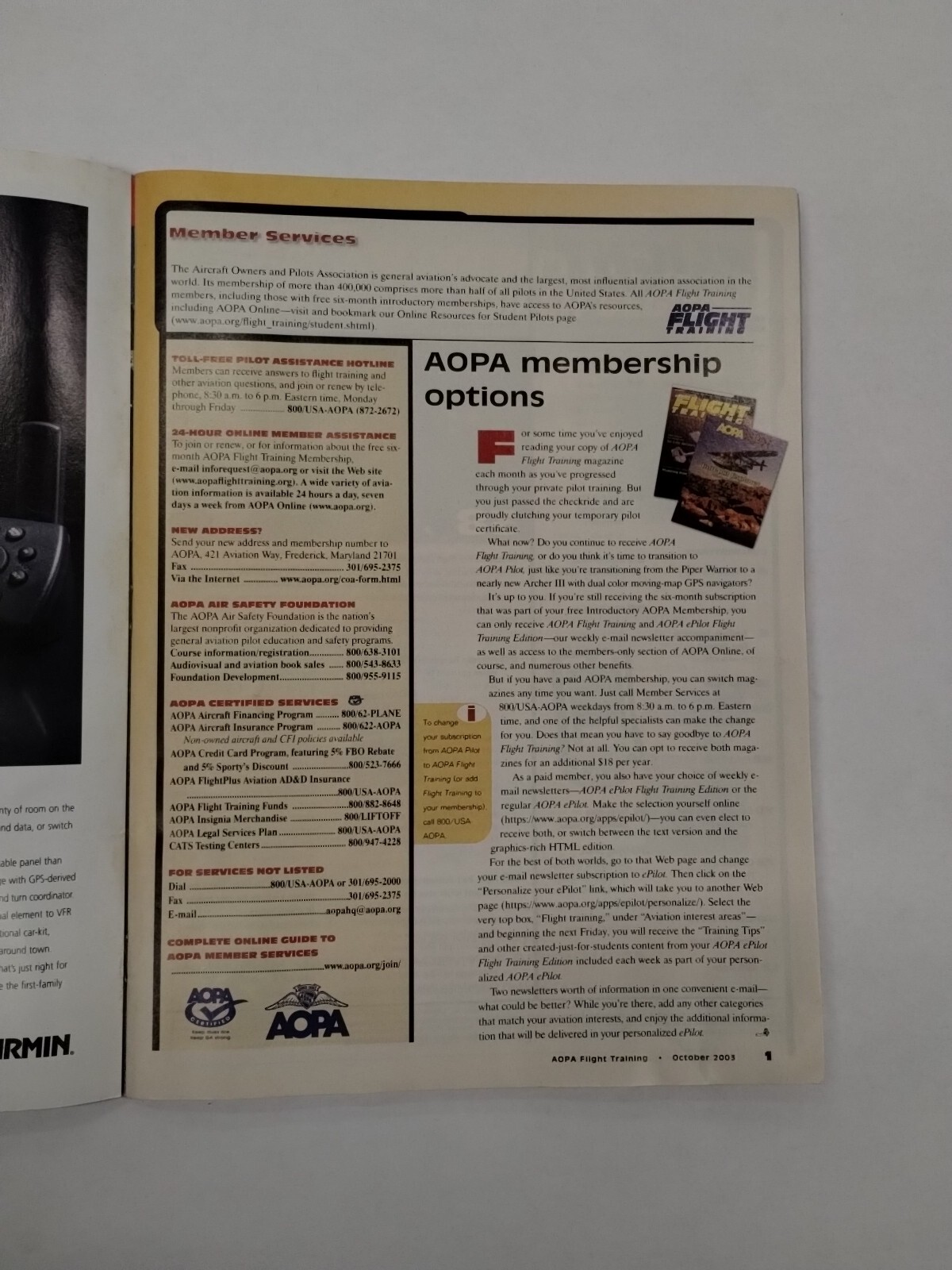 AOPA Flight Training Magazine October 2003-Original