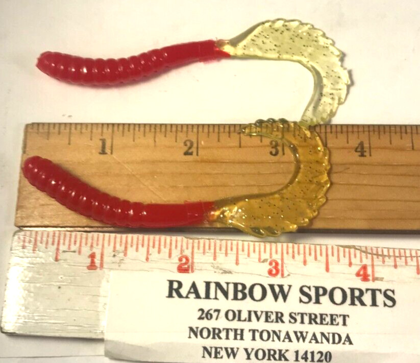 50 - 3" Curl tail plastic worms Baits TWO TONE RED / YELLOW - Bass & Crappie