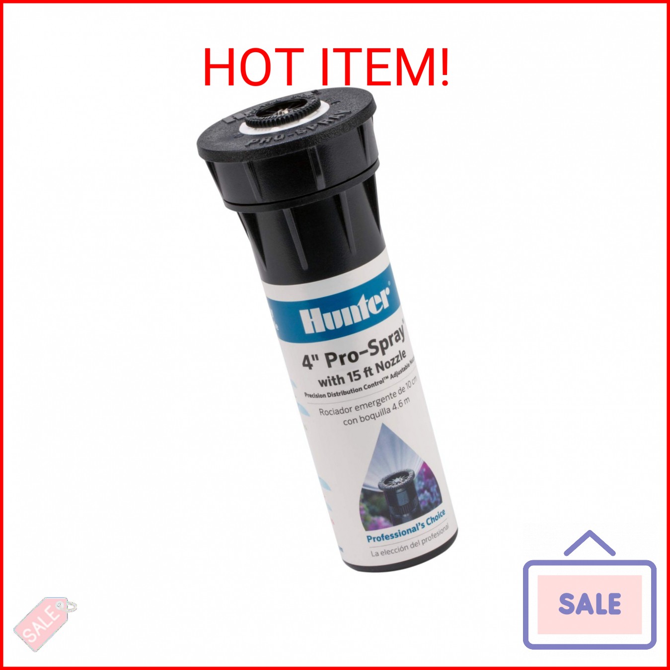 Hunter Pro 4" Pop Up Sprinkler Head, Adjustable 0°–360° Spray Pattern, 8'–15' Co