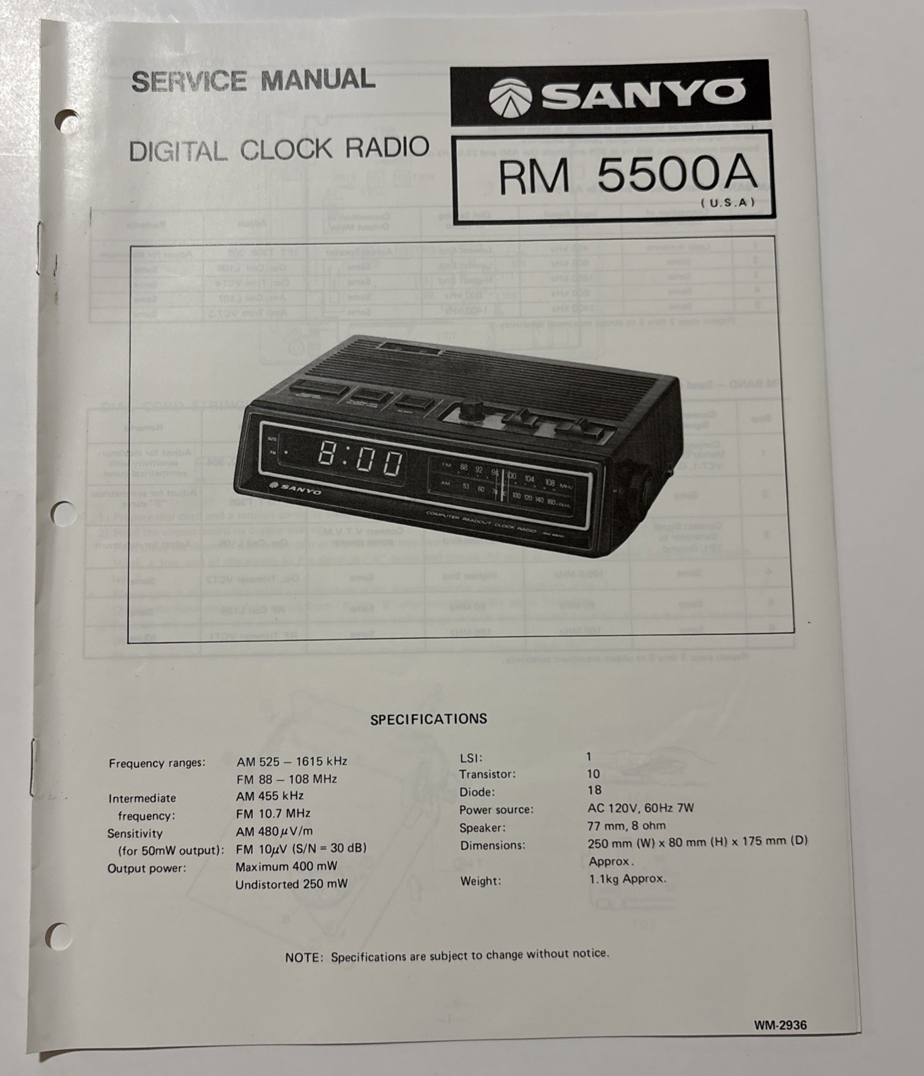 Sanyo.Jan/78/RM5500A Digital Clock Radio Service Manual