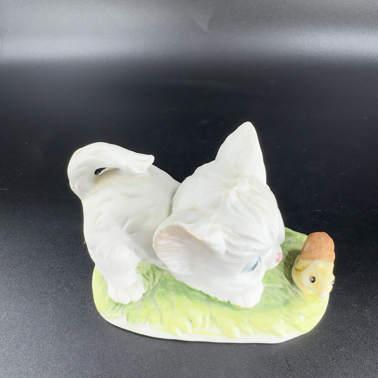 Vintage Lefton China White Kitten And Snail Ceramic Whimsical Figurine Decor VTG