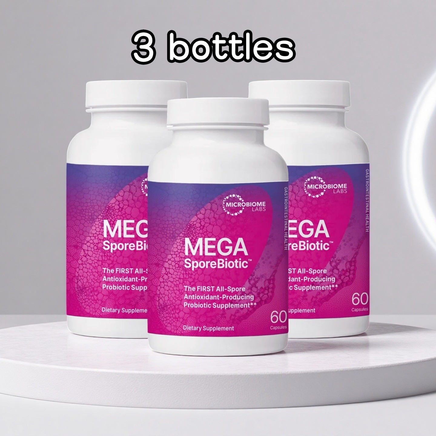 3  BOTTLES Mega Sporebiotic 60 Capsules Microbiome Labs, probiotic supplement