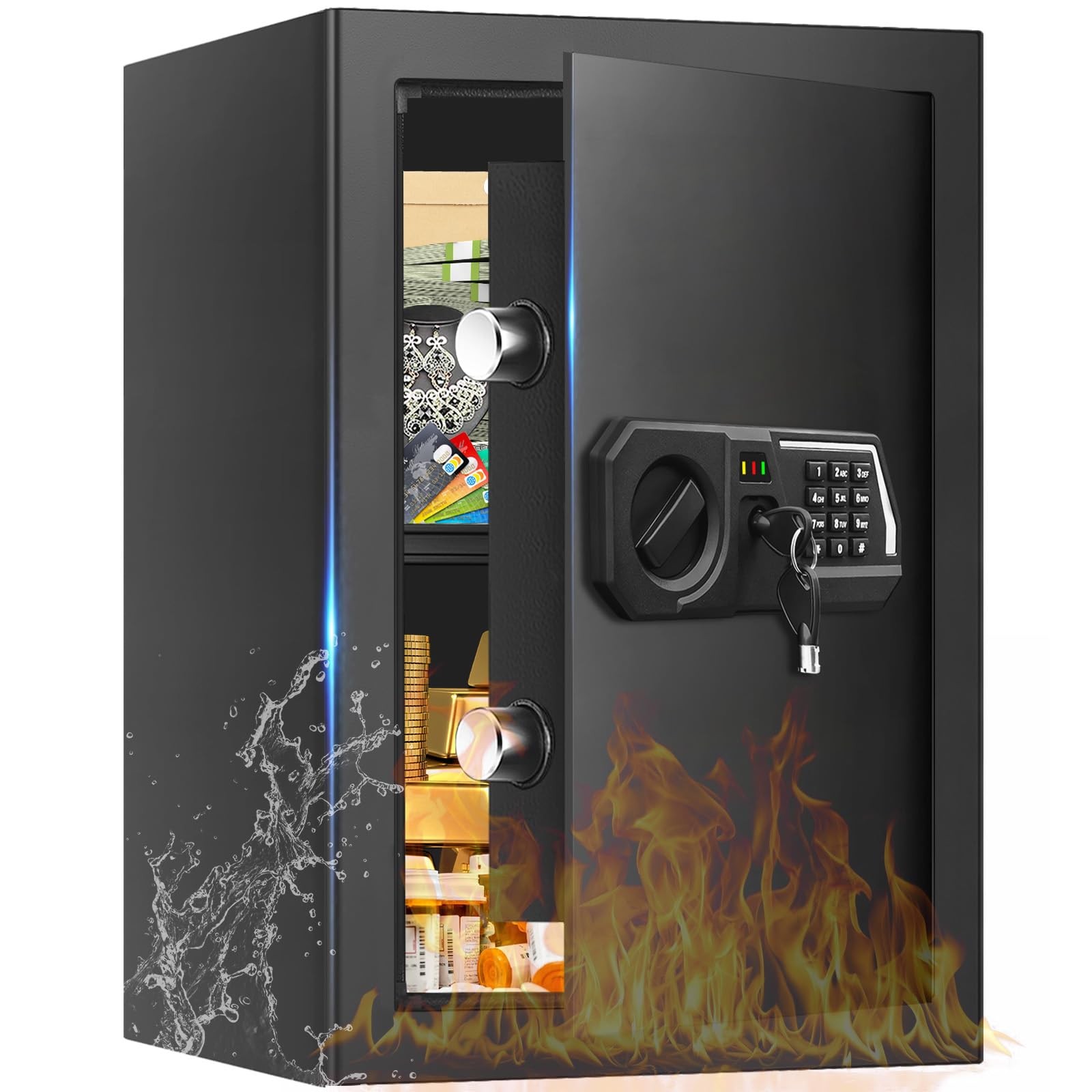 3.4 Cub Large Safes for Home Use, Digital Home Safe Box Fireproof Waterproof ...