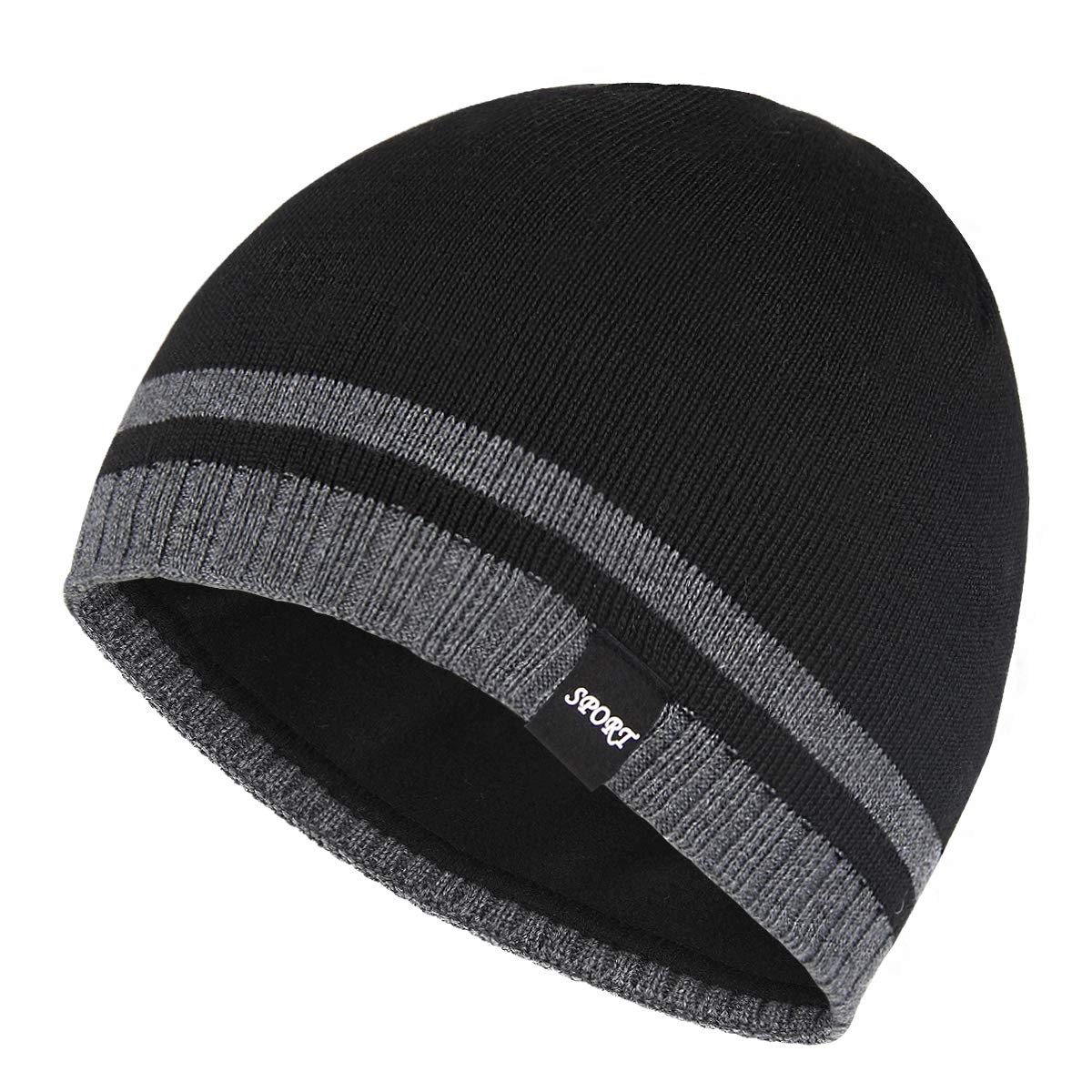 Bodvera Mens Winter Beanie Hat Warm Knit Cuffed Plain One Size, Black