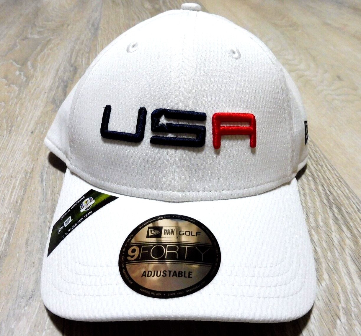 USA 2020 RYDER CUP HAT MENS ADJUSTABLE TEAM ISSUED WHITE NEW ERA GOLF POLYESTER