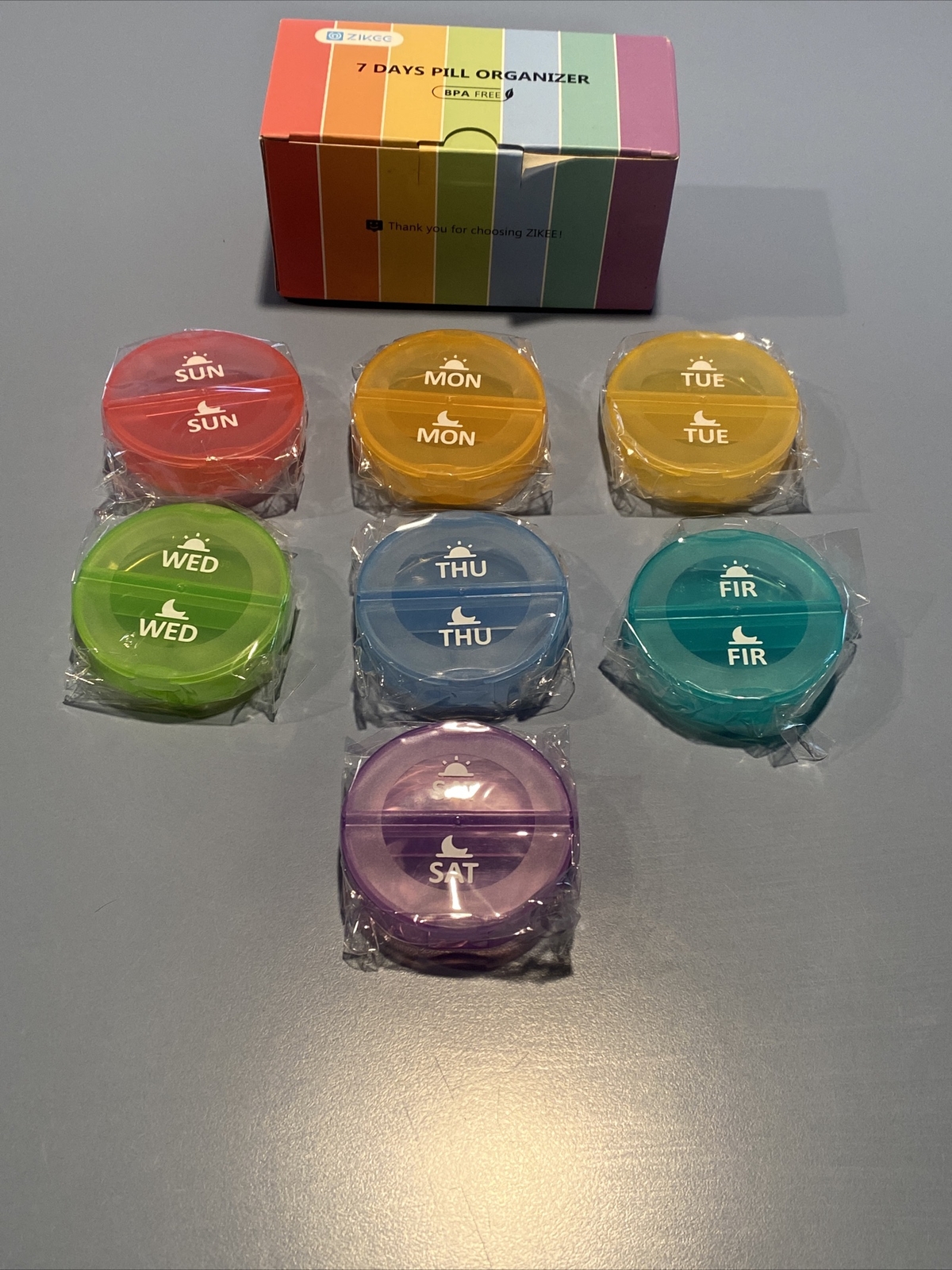Zikee Pill Organizer Round 7 Day Pill, Vitamin Organizer , AM PM, Rainbow