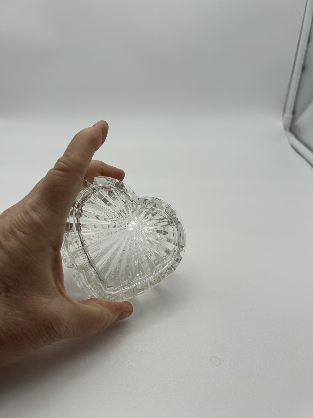 Cut Glass Heart shaped trinket box starburst pattern