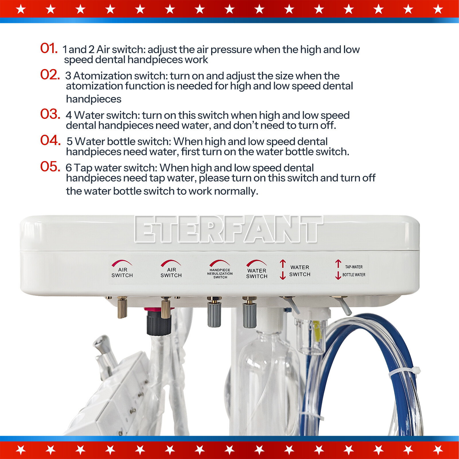 Mobile Portable Dental Delivery Unit System Cart Treatment Work Compressor 4Hole