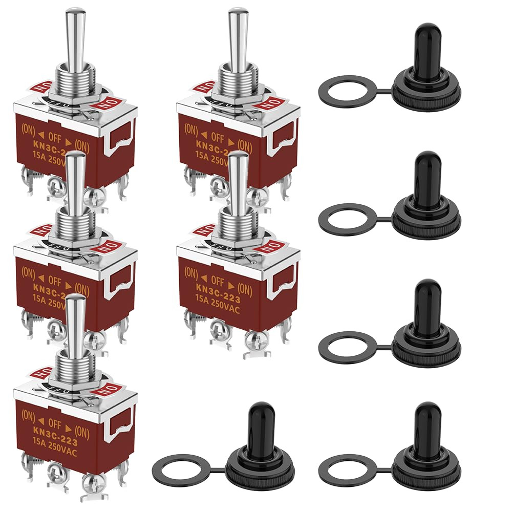 Momentary Toggle Switch,  6 Pin DPDT (ON)-Off-(ON) 30A 12VDC/15A 250VAC 3 Way He