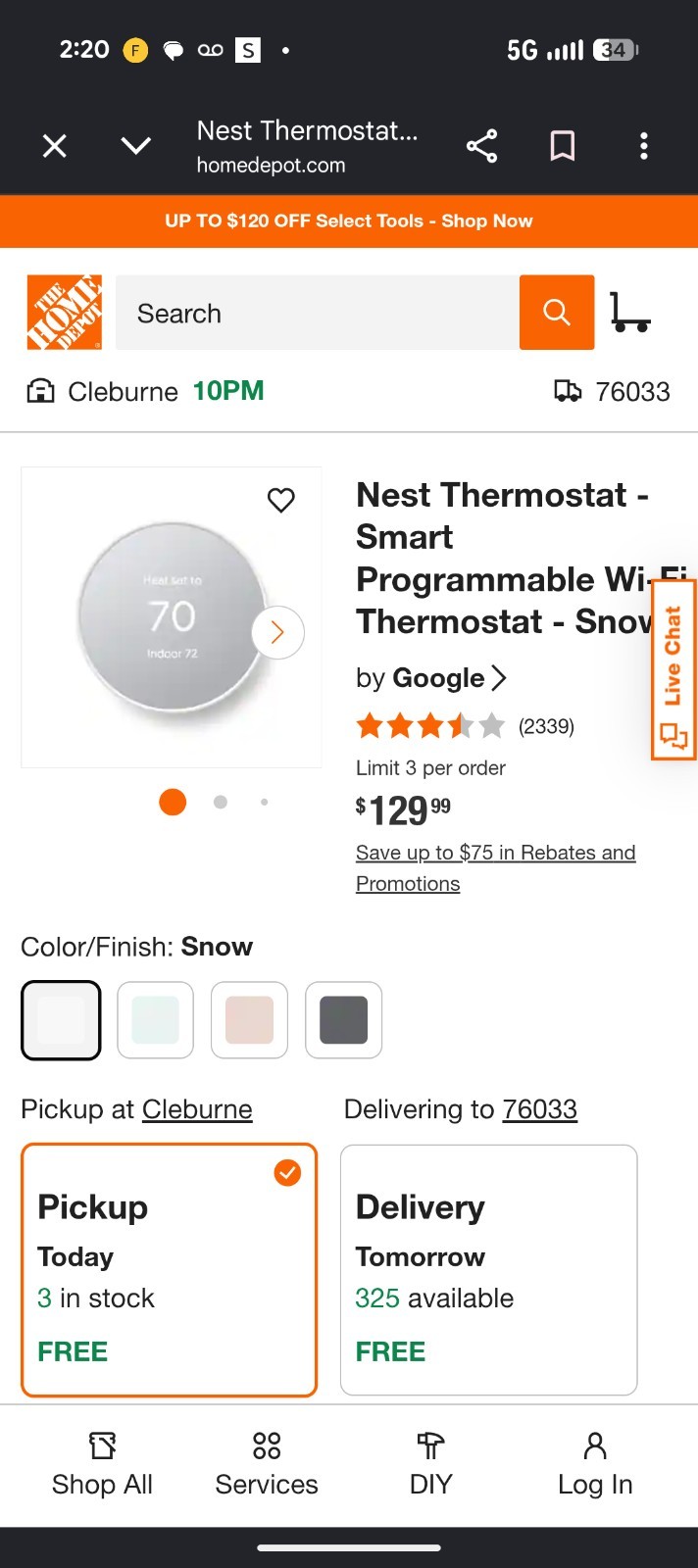 Google Nest Thermostat Wi‑Fi Programmable App/Touch Control Snow, Google Home