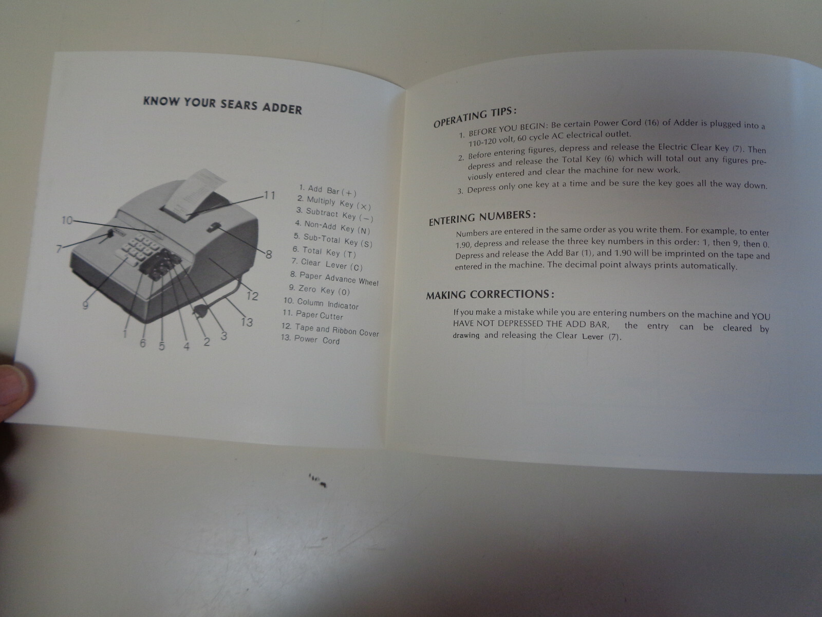 Vintage Original Sears Adding Machine Instruction Manual Booklet