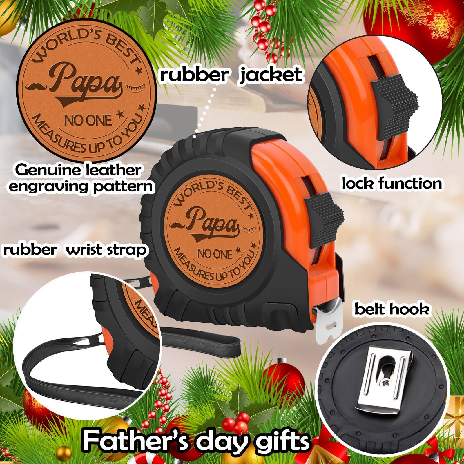 Engraved 25 FT Tape Measure Tool Genuine Leather Papa Gifts from Kids