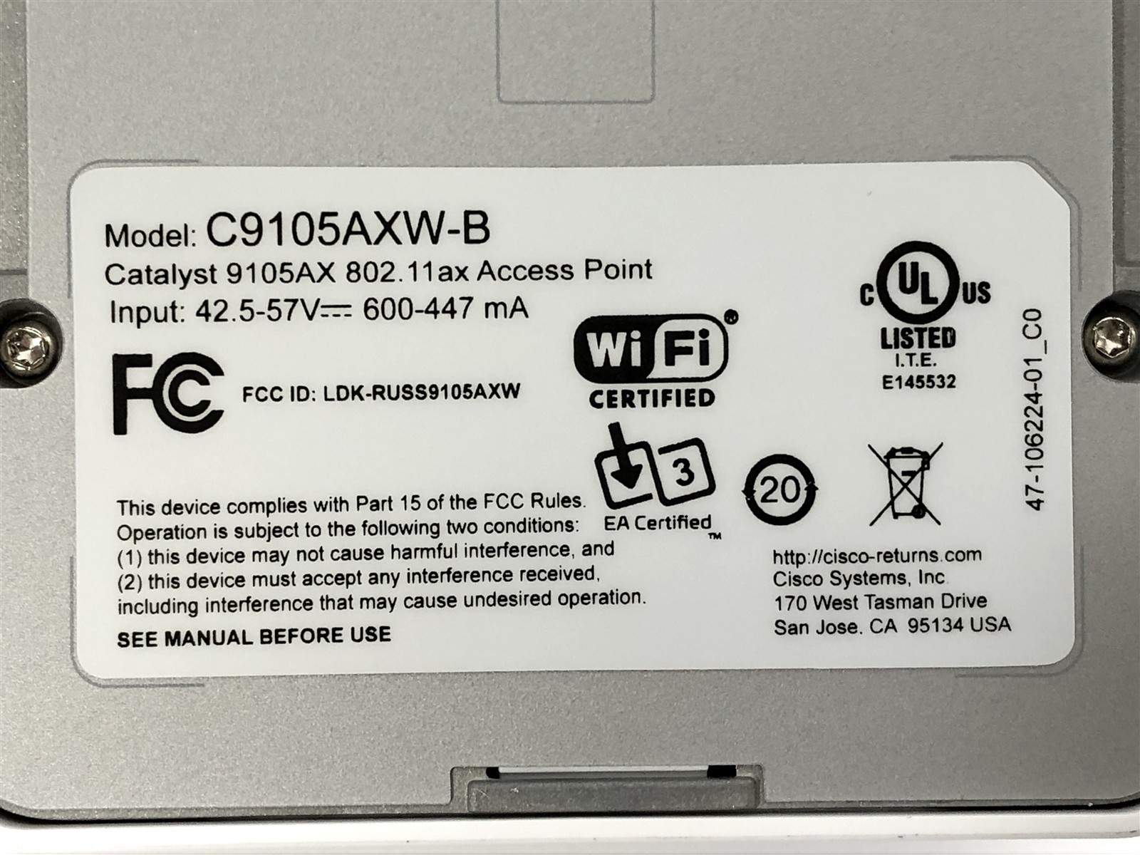 Cisco C9105AXW-B Catalyst 9105AX 802.11ax Access Point