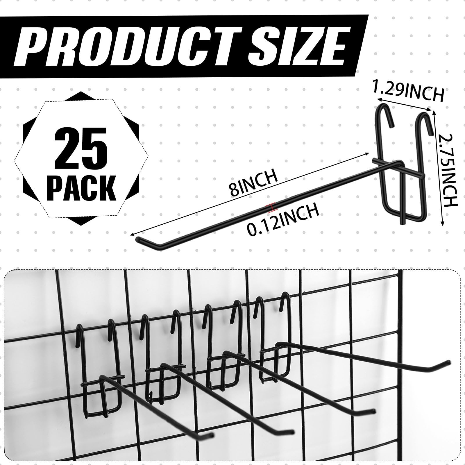 Grid Wall Hooks 2 Inch Black Gridwall Panel Display Retail Storage 25 PCS