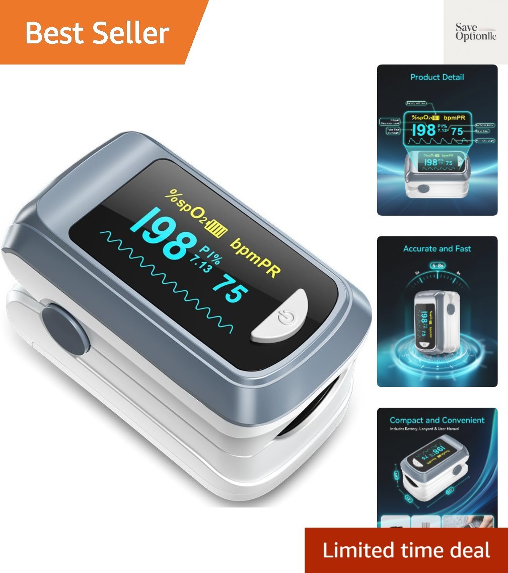 Fingertip Pulse Oximeter Blood Oxygen Saturation Monitor Pulse Ox, Heart Rate...