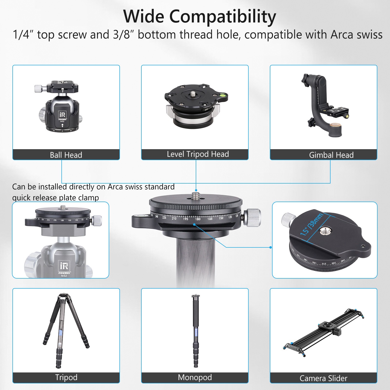 CNC Leveling Base Quick Horizontal Adjust Head Panoramic Panning Base Arca Plate