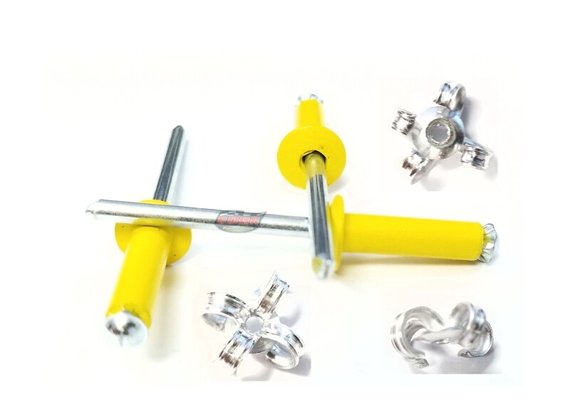 Yellow 3/16" Rivet Small Head Exploding Banana Peel Aluminum Pop Rivets 100 pack