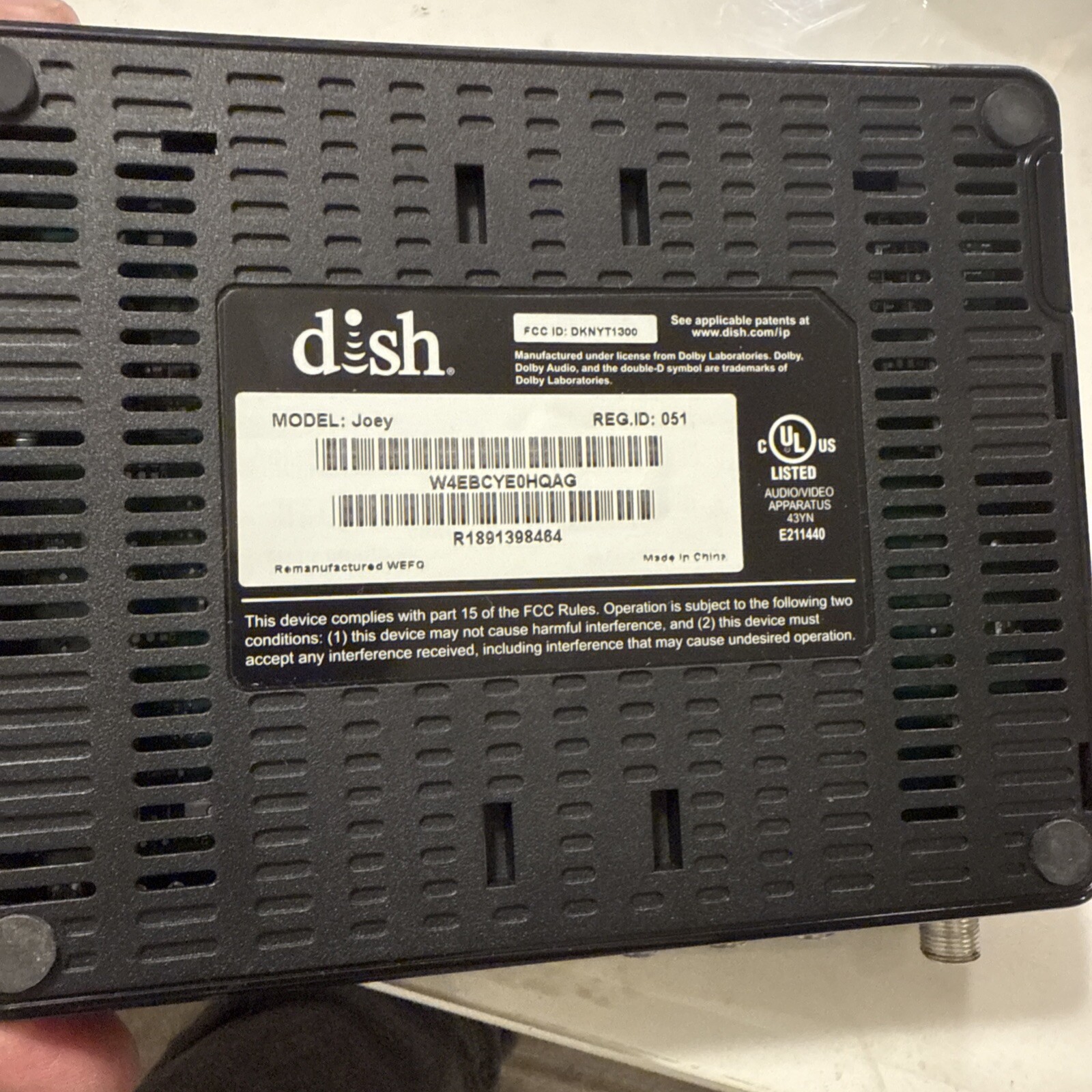 DISH Network JOEY Satellite Receiver No Remote No Power Adapter