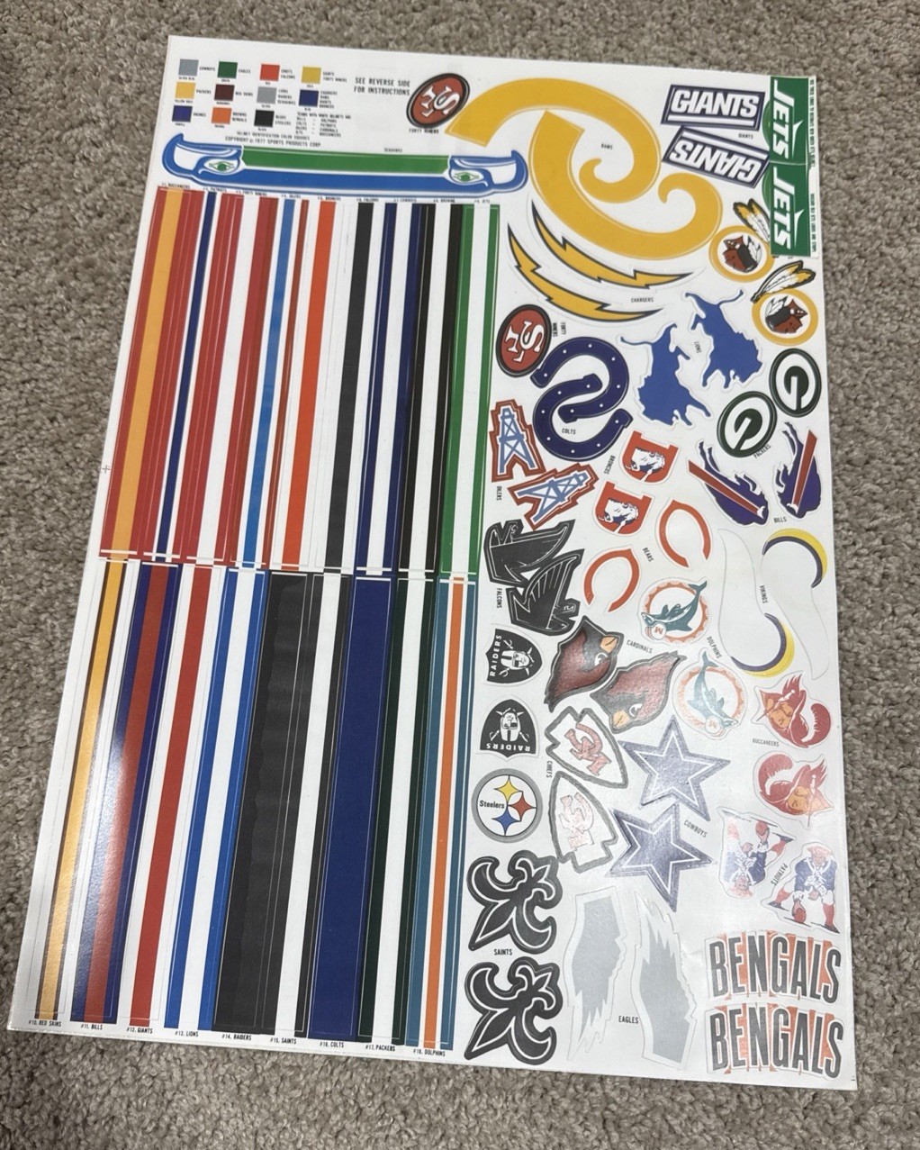 Full Sheet NFL Football All Sports Laich 1977Ice Cream Mini Helmet Decals 18x13