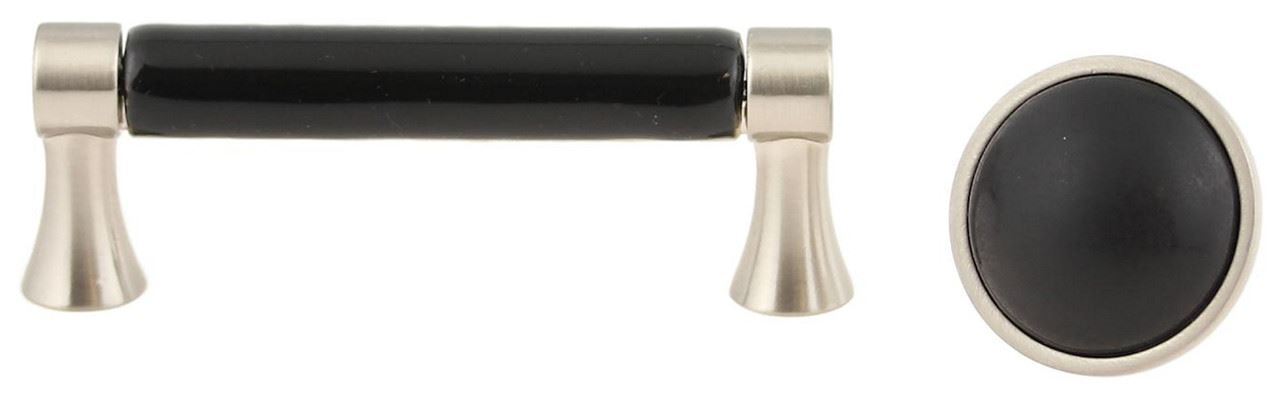 1-3/8" Black Ceramic Insert Knob Brushed Pewter