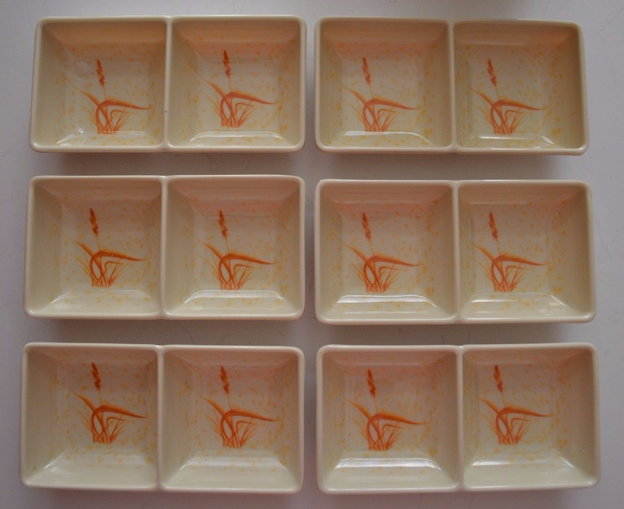 Lot Of 6 Yangse Melamine Two Compartment Sauce Dish 74006
