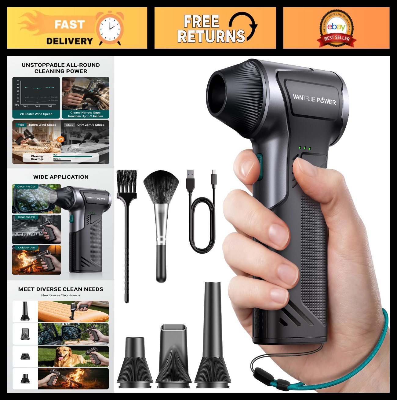Portable Cordless Air Duster 110000RPM - Mini Handheld Blower, Fast Charging for