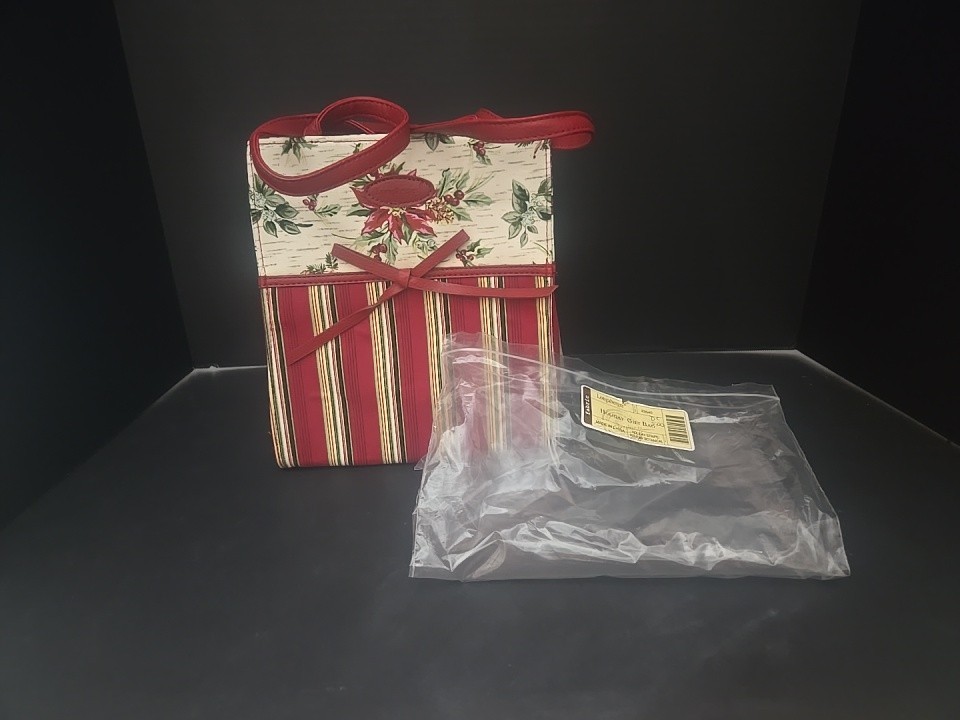 Longaberger Christmas Tote or Gift Bag 8x9x4.5" Canvas, Poinsettias, Vintage New