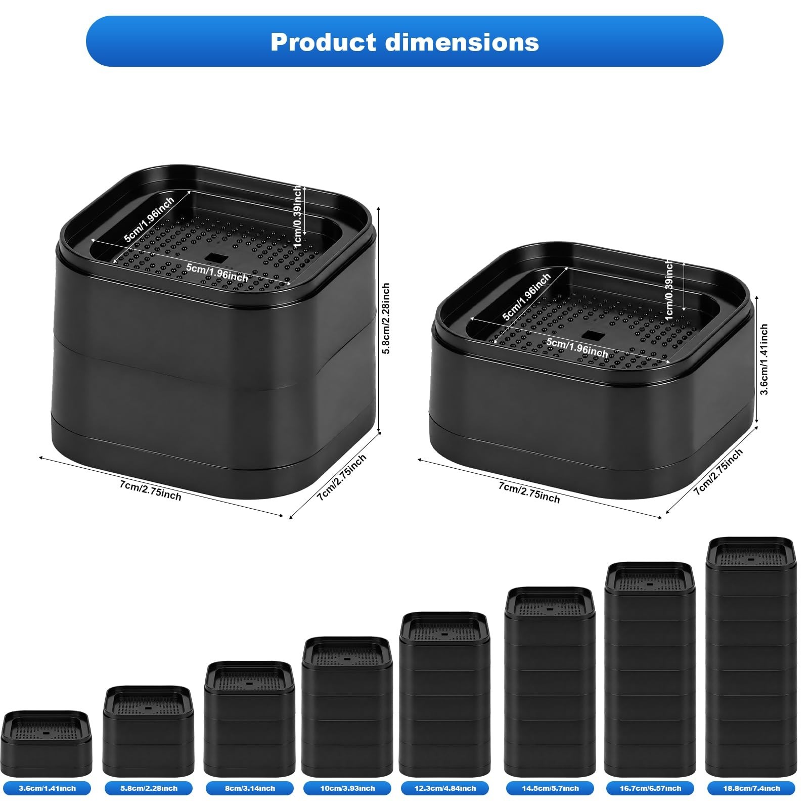 8 Pcs Heavy Duty Stackable TV Riser Blocks, Adjustable 1.4" to 2.4" Height, 100