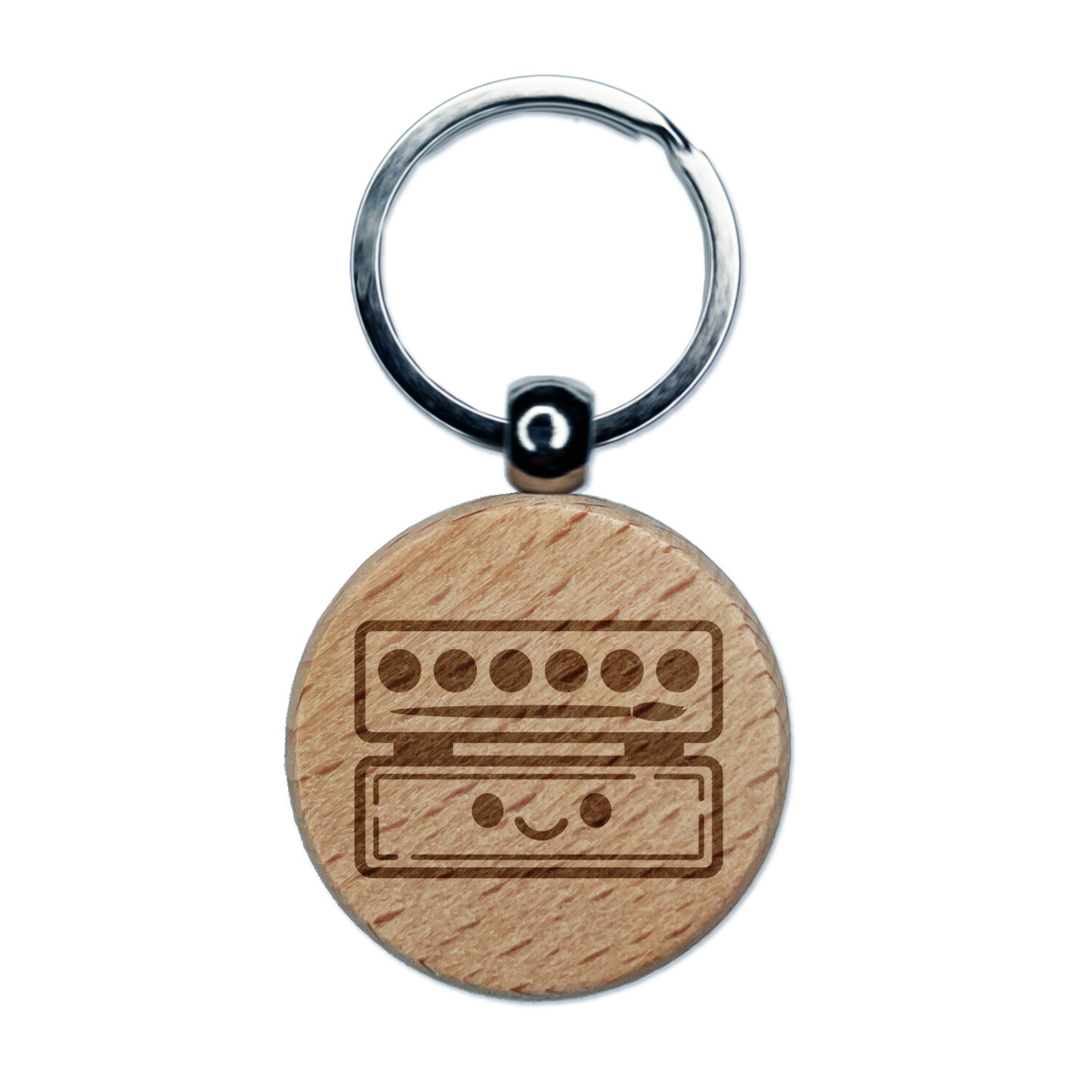 Kawaii Watercolor Paint Art Teacher School Engraved Wood Round Keychain