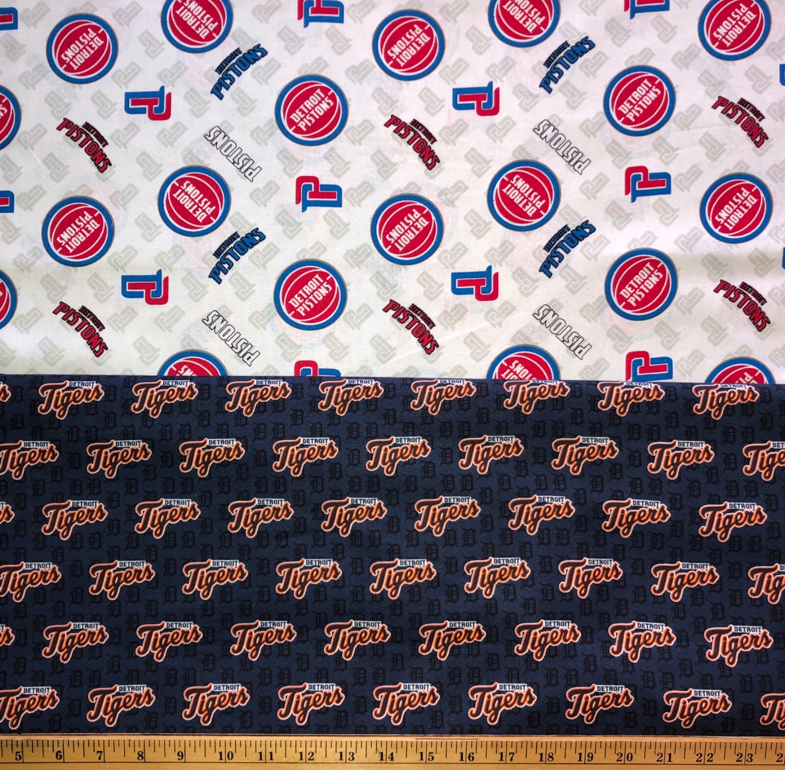 NEW MLB COTTON Fabric 2x(1/4yd=9”x44”) DETROIT TIGERS & PISTONS 2 SIDED DIY MASK