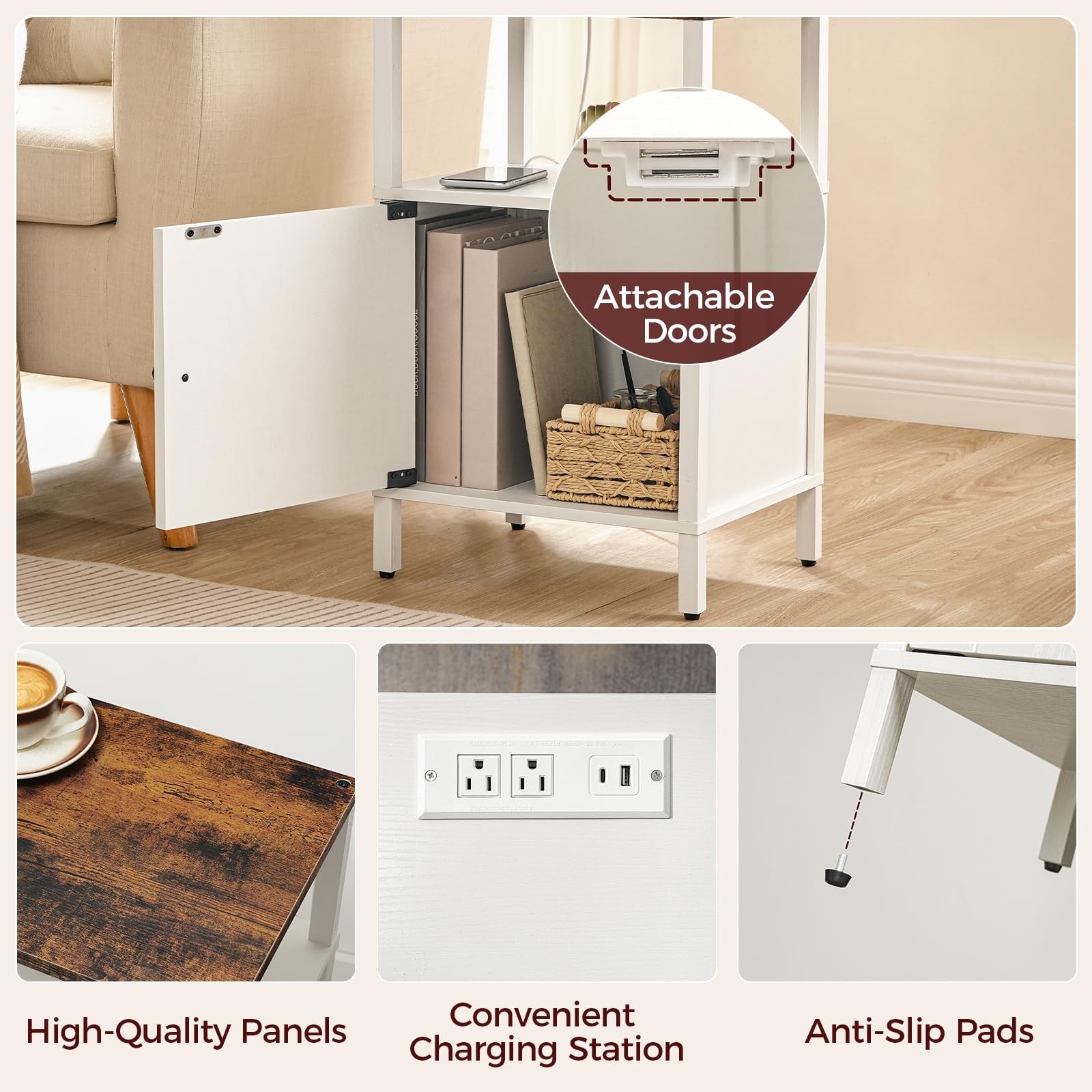 MAHANCRIS Farmhouse Nightstand 15"L x 11.8"W x 23.6"H, Rustic Brown, White