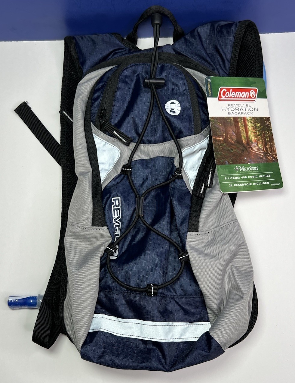 Coleman Revel 8L Hydration Backpack w/ 2L Reservoir Hiking Cycling Navy Blue NEW