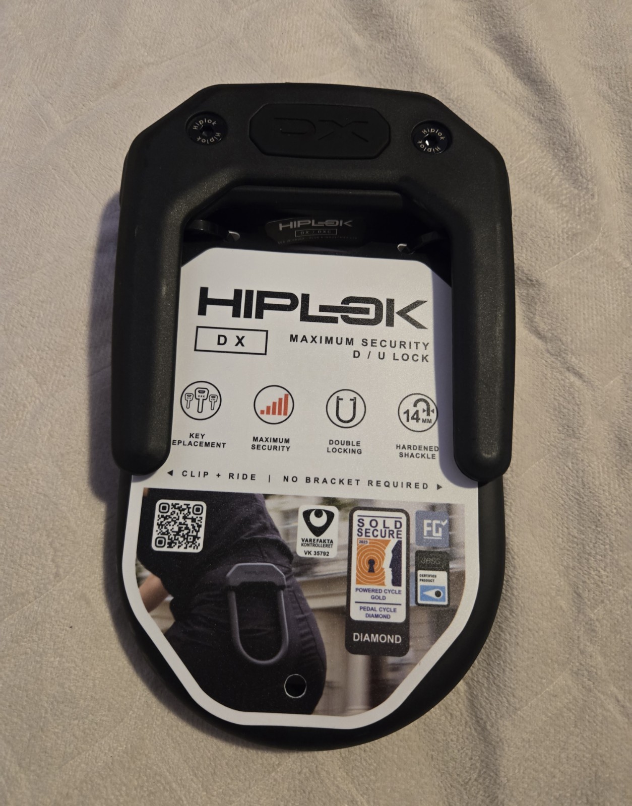 Hiplok DX Wearable Hardened Steel Shackle U-Lock 14mm Black NEW DX1AB