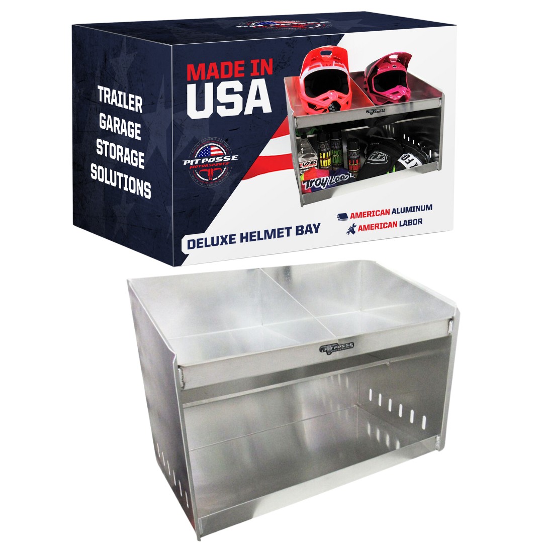 Pit Posse Aluminum Deluxe Helmet Bay Storage Cabinet Trailer Garage-Made in USA