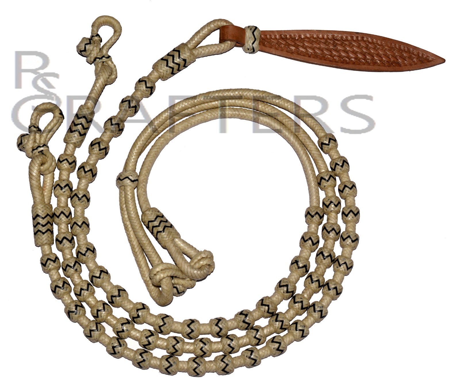 Natural Rope Black Knots Raw Hide Leather Horse Tack Show Romal Romel Reins 188
