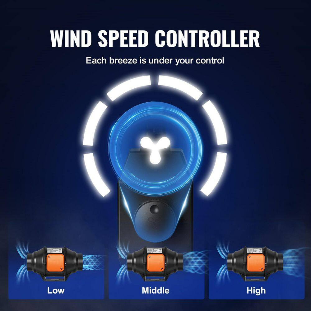 Tuspuzz Inline Duct Fan 4 In. 200 CFM with Variable Speed Controller Quiet Ac-Mo