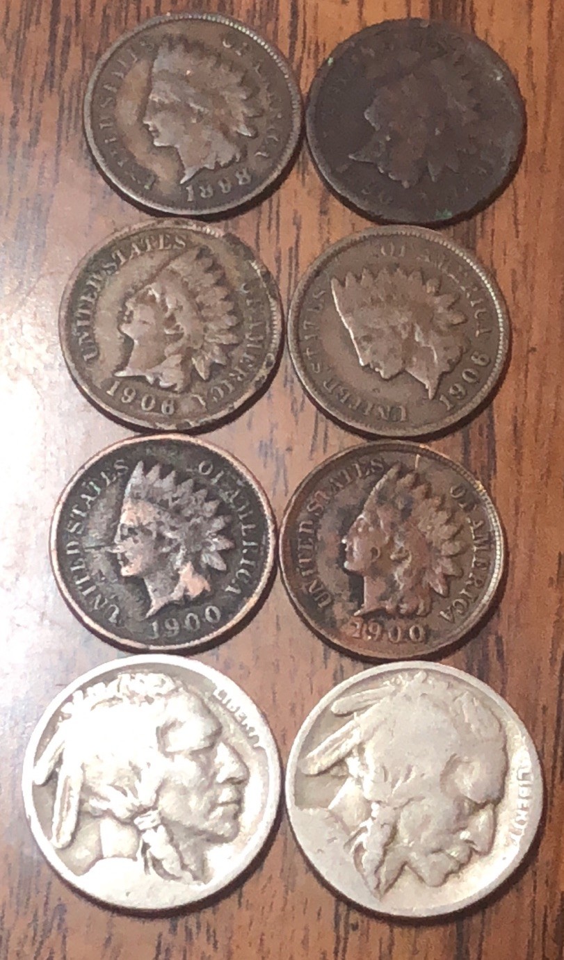 Indian Head 1898,1890,1906X2,1900X2  & 2-Buffalo Nicke Get (8) Exact Coins S325