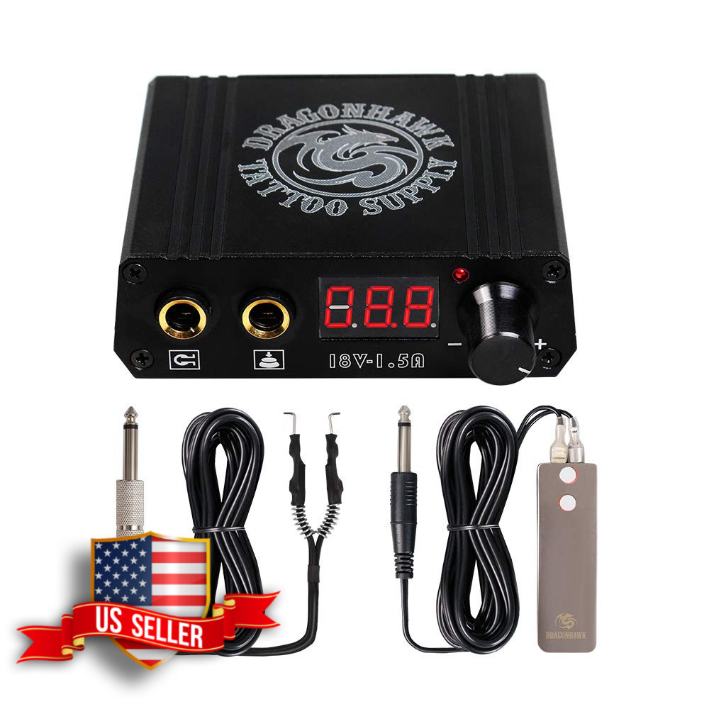 Dragonhawk Tattoo Machine Power Supply with Foot Pedal and Clip Cord
